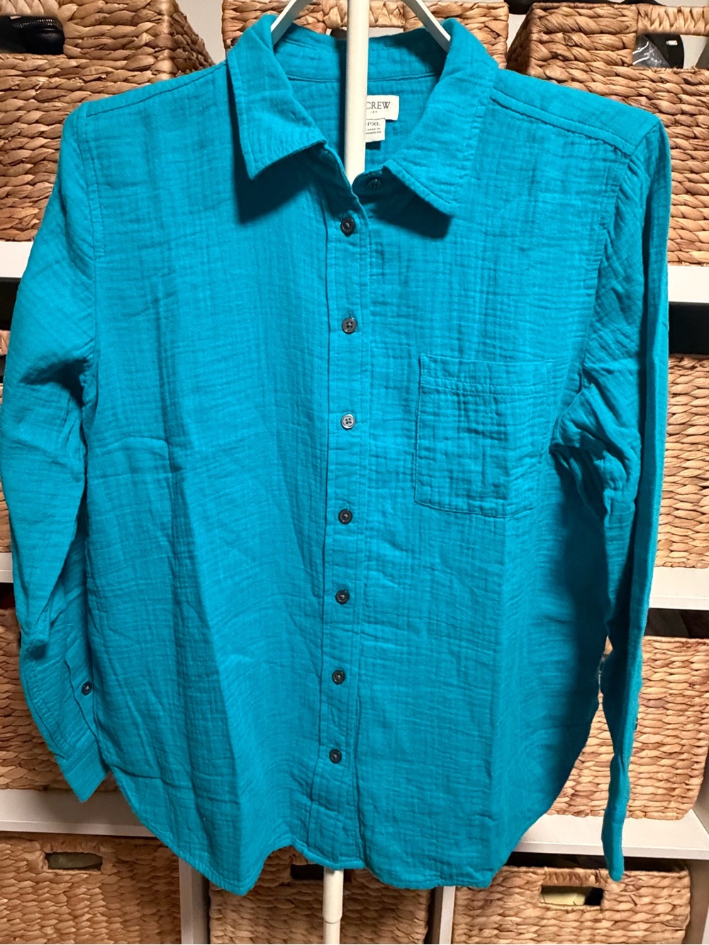 J. Crew Women's Gauze Teal Button-Down Long Sleeve Shirt